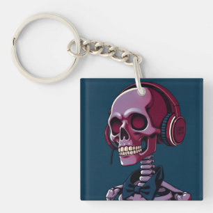 Skeleton with headphones key ring