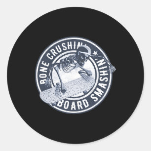 Skeleton With Helmet Skateboard Longboard Cruiser  Classic Round Sticker