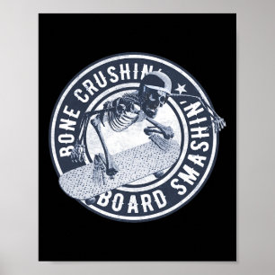 Skeleton With Helmet Skateboard Longboard Cruiser Poster
