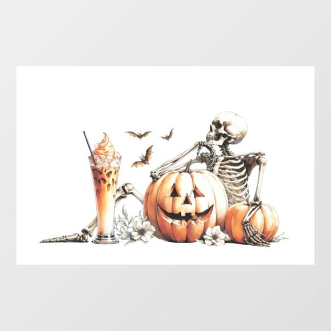 Skeleton with pumpkin and drink. Halloween. (Sheet)