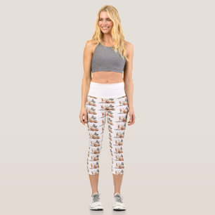 Skeleton with pumpkin and drink. Halloween. Capri Leggings