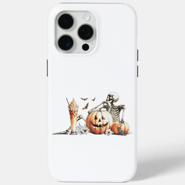 Skeleton with pumpkin and drink. Halloween. Case-Mate iPhone Case (Back)