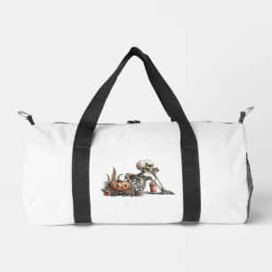 Skeleton with pumpkin and drink. Halloween Duffle Bag