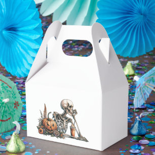 Skeleton with pumpkin and drink. Halloween Favour Box