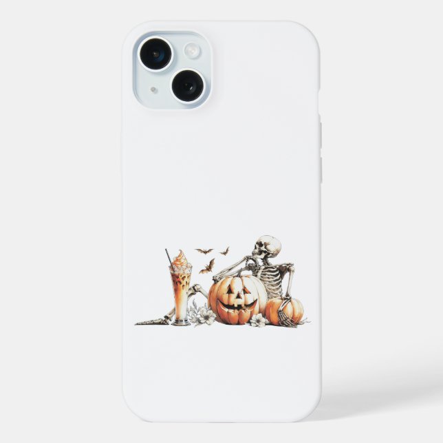 Skeleton with pumpkin and drink. Halloween. iPhone Case (Back)