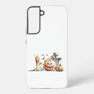 Skeleton with pumpkin and drink. Halloween. Samsung Galaxy Case