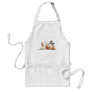 Skeleton with pumpkin and drink. Halloween. Standard Apron