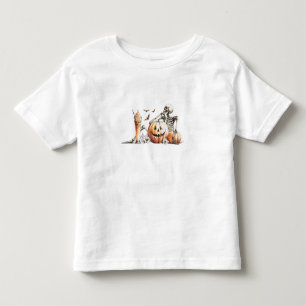 Skeleton with pumpkin and drink. Halloween. Toddler T-Shirt