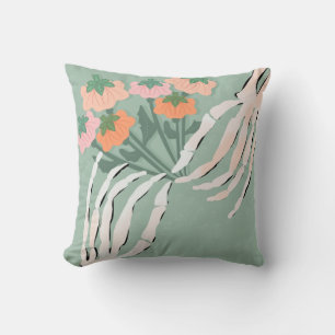 Skeleton with Pumpkin Bouquet Cushion