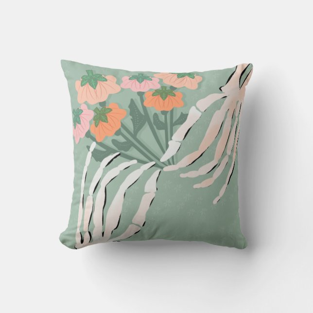 Skeleton with Pumpkin Bouquet Cushion (Front)