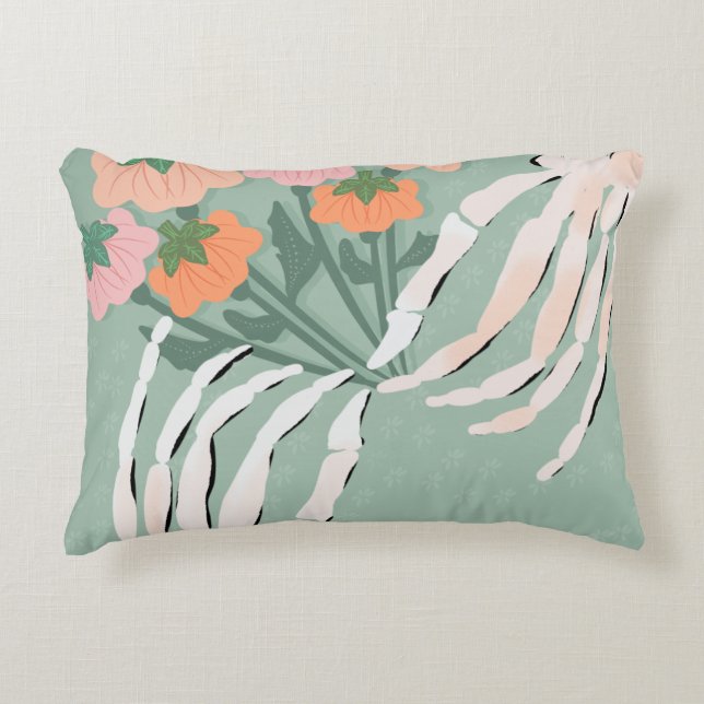 Skeleton with Pumpkin Bouquet  Decorative Cushion (Front)