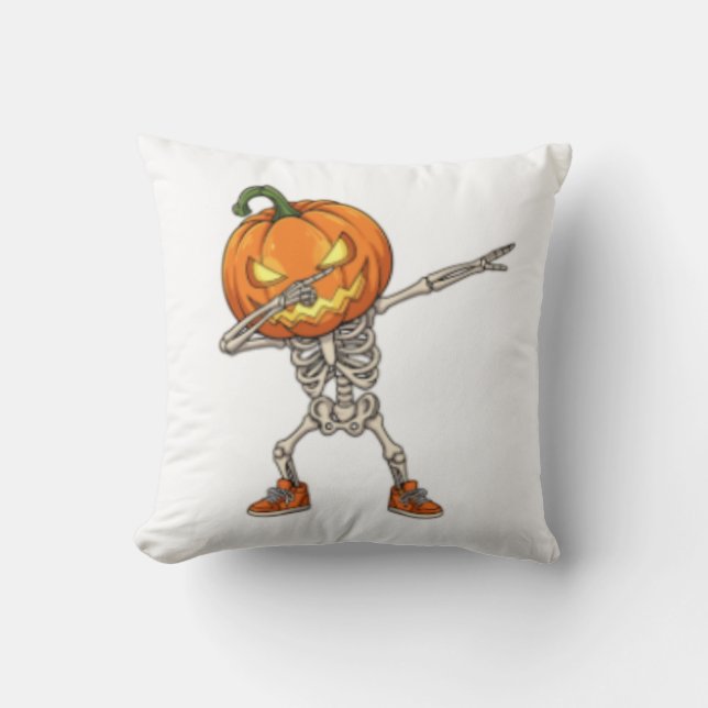 Skeleton with Pumpkin Head Dab Dance Halloween  Cushion (Front)
