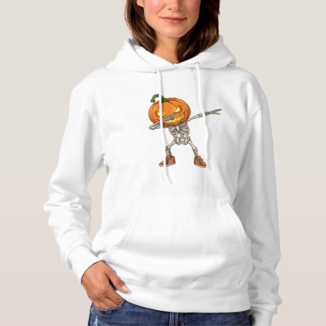Skeleton with Pumpkin Head Dab Dance Halloween  Hoodie (Front)
