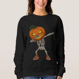 Skeleton with Pumpkin Head Dab Dance Halloween  Sweatshirt