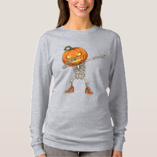 Skeleton with Pumpkin Head Dab Dance Halloween T-Shirt