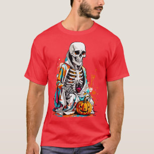 Skeleton With Pumpkin Head T-Shirt