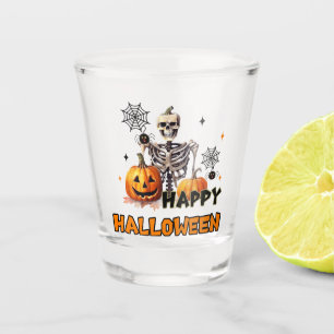 Skeleton with pumpkins for Halloween Shot Glass