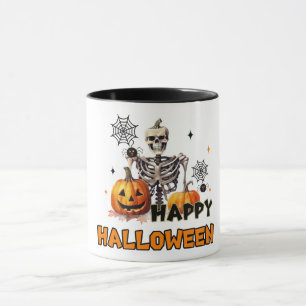 Skeleton with pumpkins mug