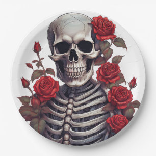 Skeleton With Red Roses Paper Plate