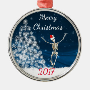 Skeleton with Santa Hat "Christmas 20xx" Metal Tree Decoration