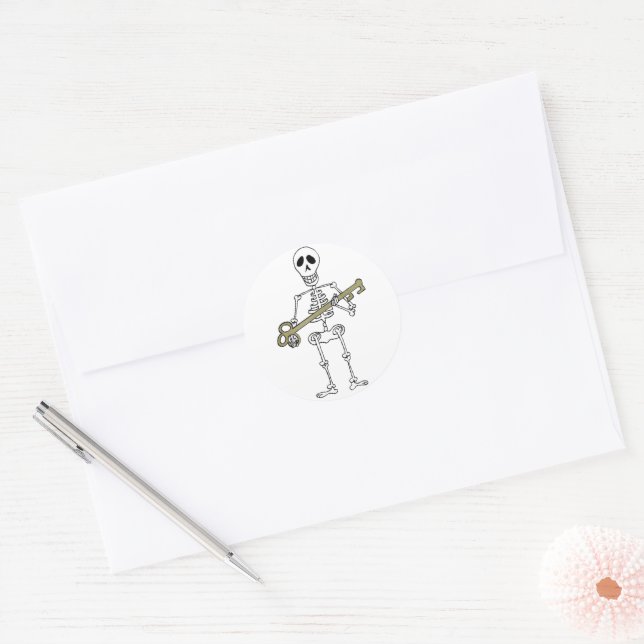 Skeleton with Skeleton Key Classic Round Sticker (Envelope)