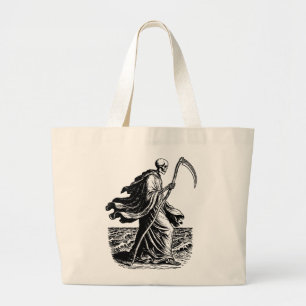 skeleton with the scythe at the sea large tote bag