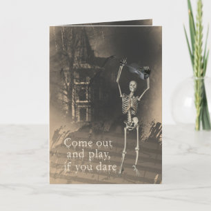 Skeleton with Violin Dares You to Come Out & Play Card