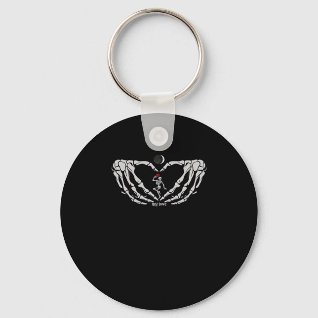 Skeleton Woman With Red In Heart Made Of Hands Fes Key Ring (Front)