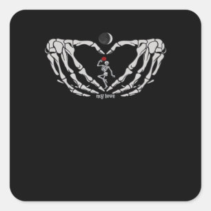 Skeleton Woman With Red In Heart Made Of Hands Fes Square Sticker