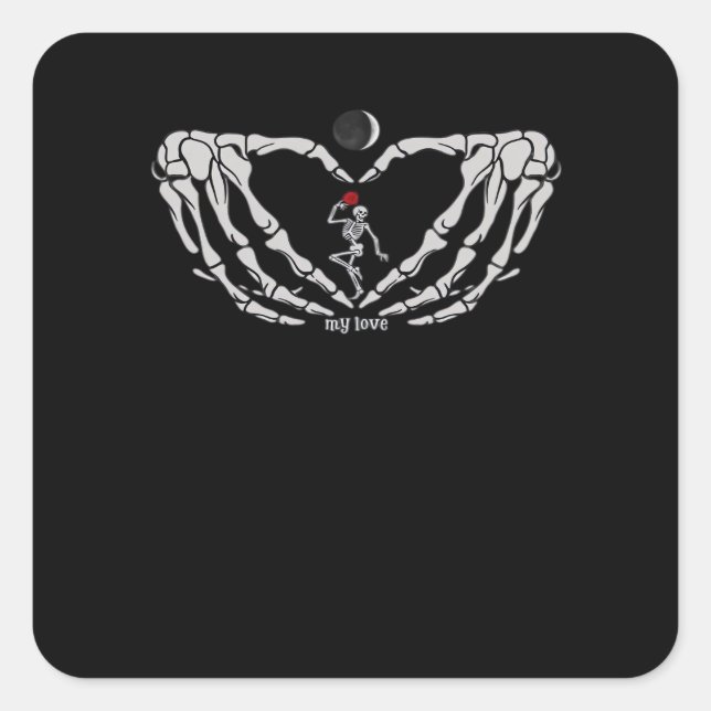 Skeleton Woman With Red In Heart Made Of Hands Fes Square Sticker (Front)