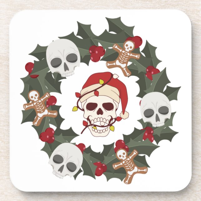Skeleton Wreath Christmas  Coaster (Front)