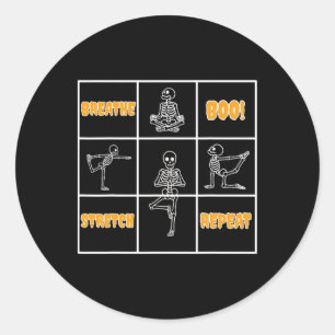 Skeleton Yoga Halloween Funny Breathe Boo Stretch Classic Round Sticker