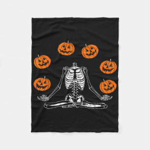 Skeleton Yoga Juggling Pumpkin Skull Fleece Blanket
