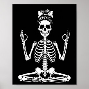 Skeleton Yoga Messy Bun Women Girl Meditation  Poster
