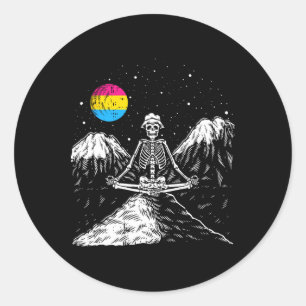 Skeleton Yoga Panual Lgbt-q Funny Skeleton Meditat Classic Round Sticker