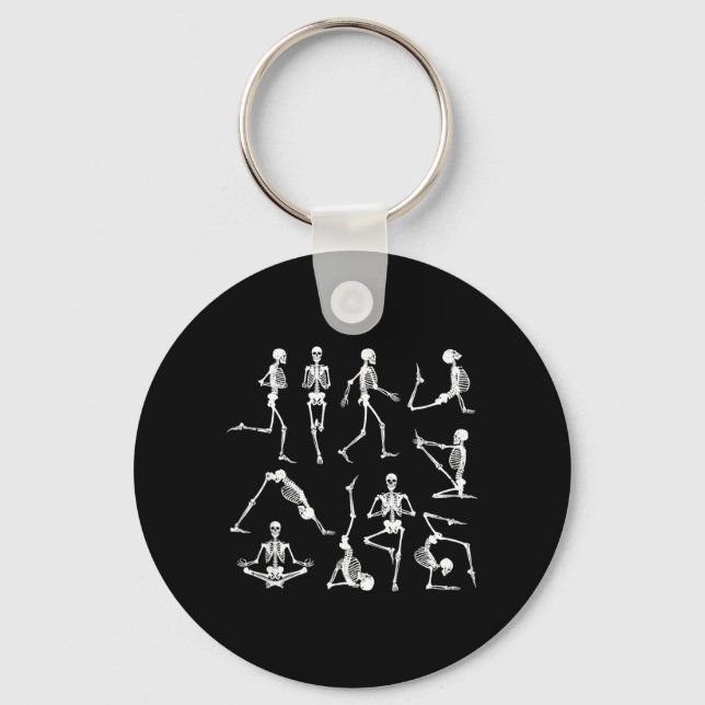 Skeleton Yoga Poses Funny Halloween Flexible Bone Key Ring (Front)