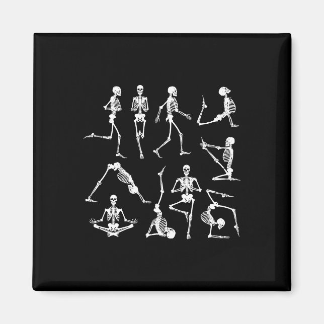 Skeleton Yoga Poses Funny Halloween Flexible Bone  Magnet (Front)