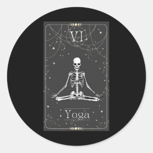 Skeleton Yoga Tarot Card Halloween Classic Round Sticker