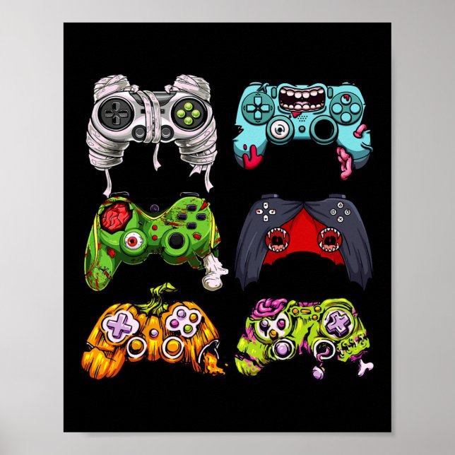 Skeleton Zombie Gaming Controllers Halloween Gamer Poster (Front)