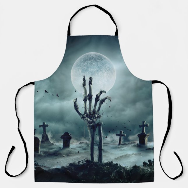 Skeleton Zombie Hand Rising Out Of A GraveYard - H Apron (Front)