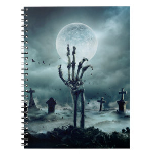 Skeleton Zombie Hand Rising Out Of A GraveYard - H Notebook