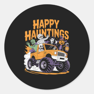 Skeleton Zombie Vampire Monster Truck Halloween Te Classic Round Sticker