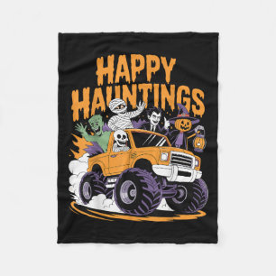 Skeleton Zombie Vampire Monster Truck Halloween Te Fleece Blanket