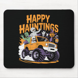 Skeleton Zombie Vampire Monster Truck Halloween Te Mouse Pad