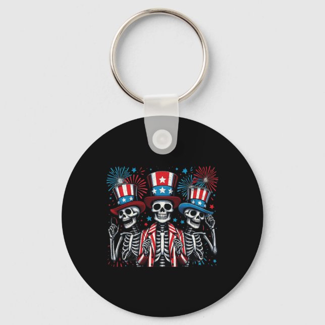 Skeletons 4th Of July Funny Independence Day 3  Key Ring (Front)