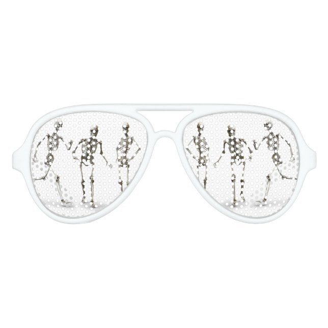 Skeletons Adult Retro Party Shades, White Aviator Sunglasses (Front)