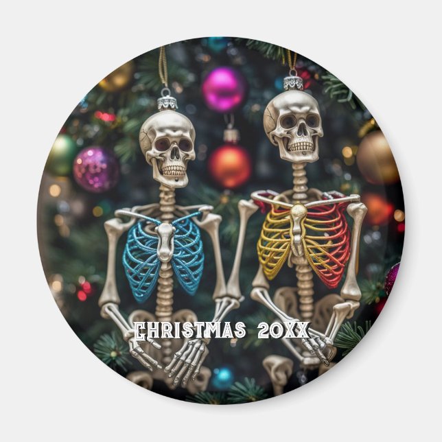 Skeletons and Colourful Ornaments Christmas  Magnet (Front)