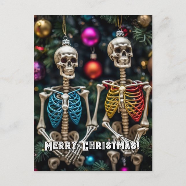 Skeletons and Colourful Ornaments Christmas  Postcard (Front)