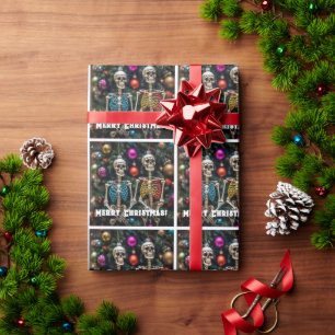 Skeletons and Colourful Ornaments Christmas  Wrapping Paper