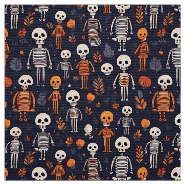 Skeletons and pumpkins at night fabric (Swatch)